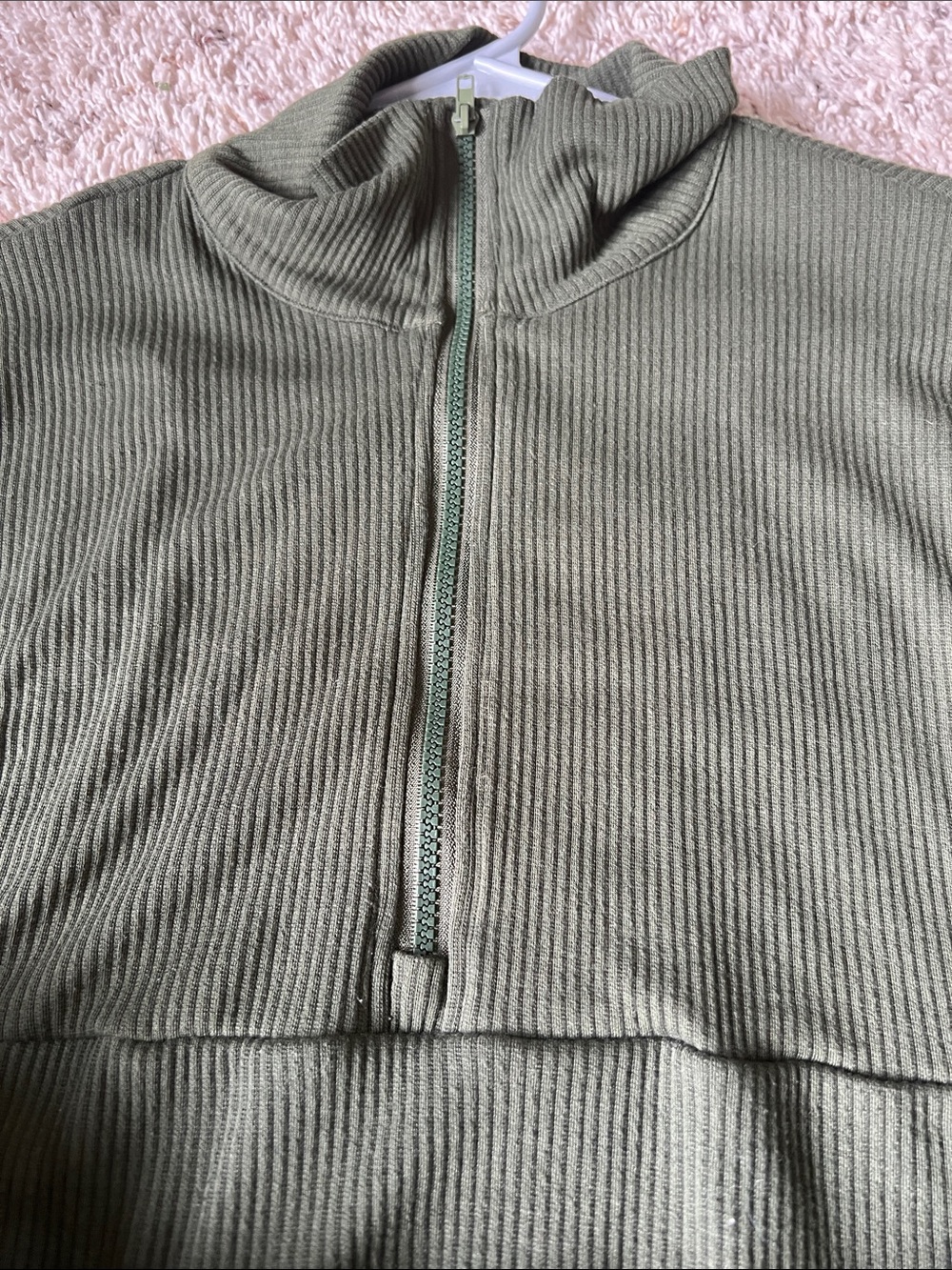 Olive Ribbed Zip-Neck Jumpsuit - Picture 6 of 6